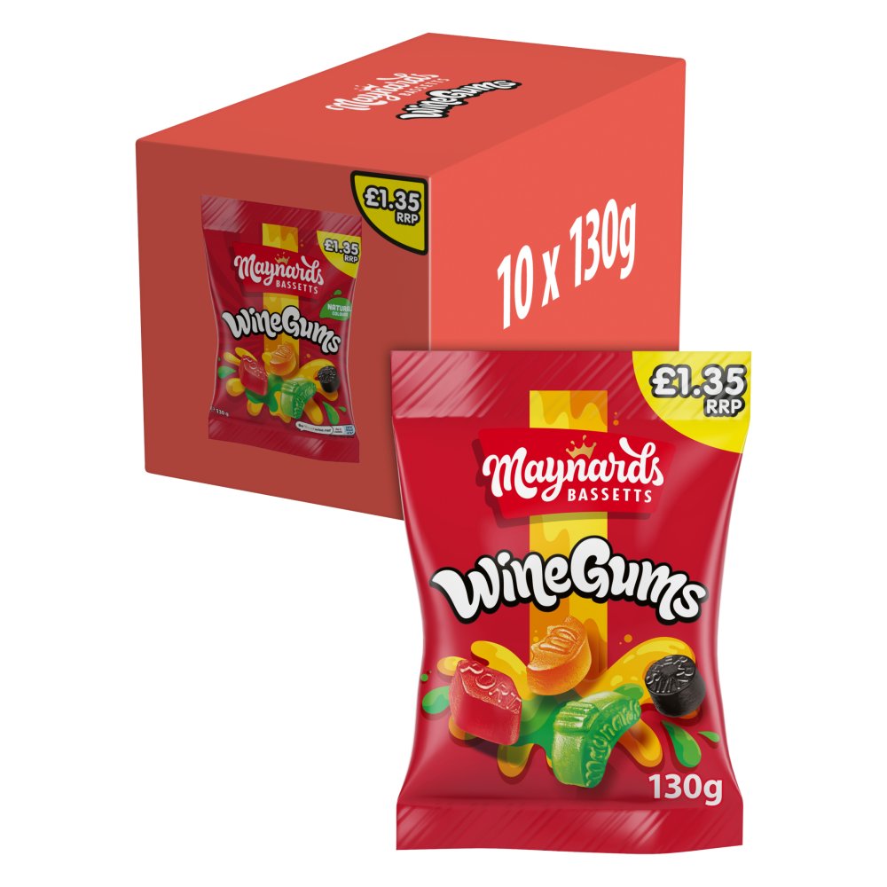 Maynards Bassetts Wine Gums Sweets Sharing Bag 130g (Pack of 10)