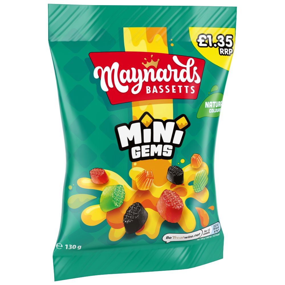 Maynards Bassetts Mini Gems Sweets Sharing Bag 130g (Pack of 10)