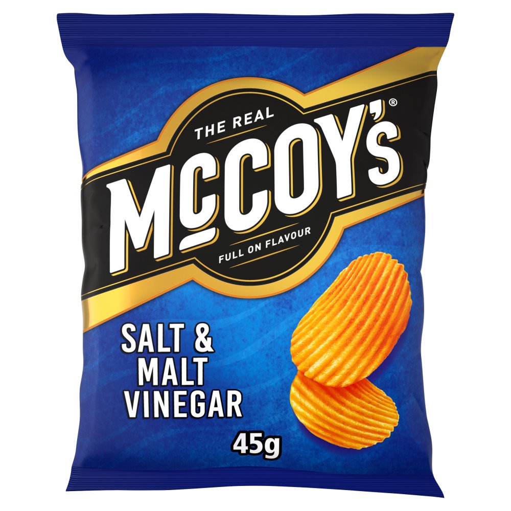 McCoy's Ridge Cut Salt & Malt Vinegar Flavour Potato Crisps 45g (Pack of 26)