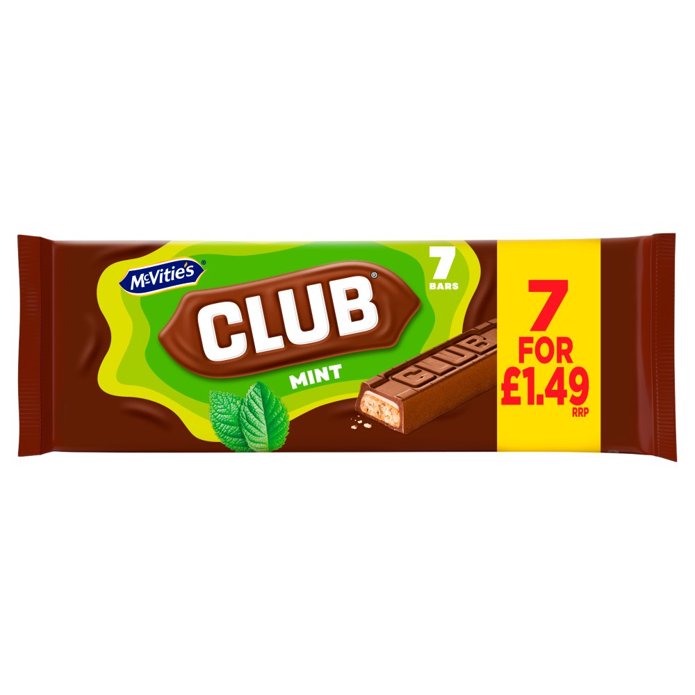 McVitie's Club Mint Chocolate Biscuit 7 Bars 22g (Pack of 12)