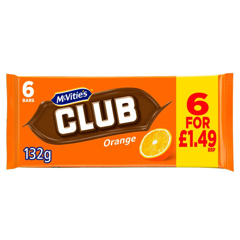 McVitie's Club Orange Chocolate Biscuit 6 Bars 22g (Pack of 12)