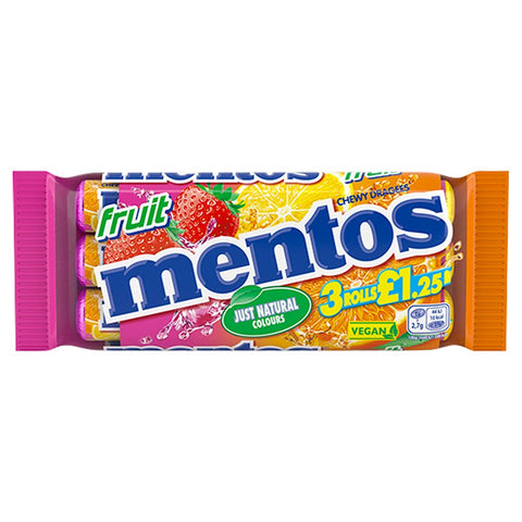 Mentos Chewy Dragees Fruit 3 x 38g (Pack of 25)