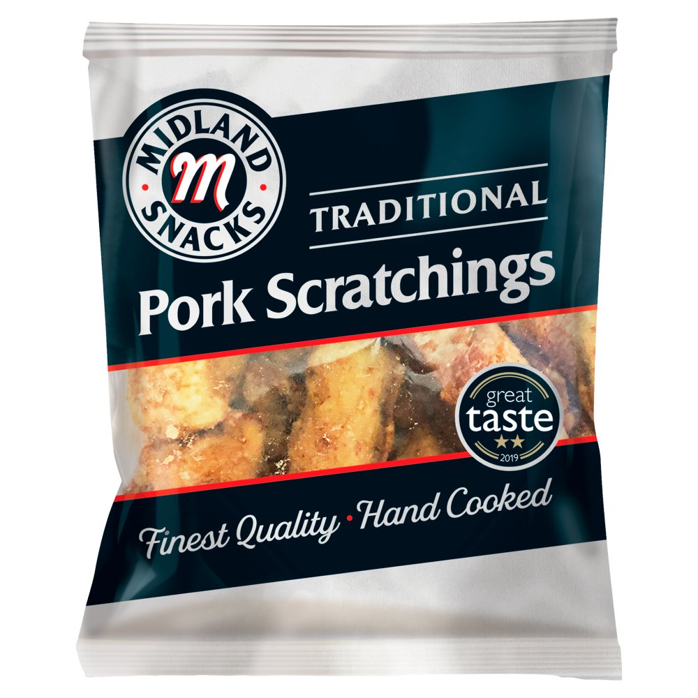 Midland Snacks Traditional Pork Scratchings 40g (Pack of 12)