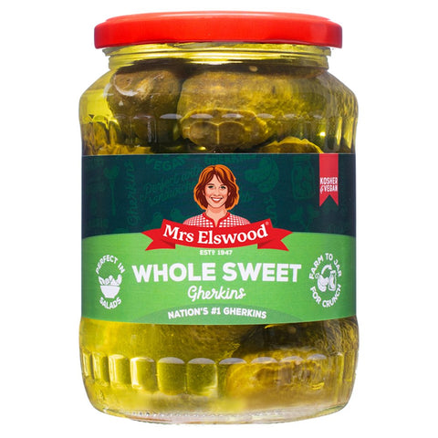 Mrs Elswood Whole Sweet Gherkins 670g (Pack of 6)