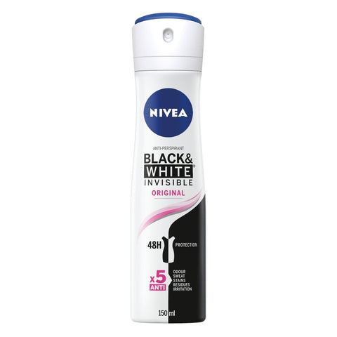 NIVEA Black & White Original Anti-Perspirant Deodorant Spray 150ml (Pack of 6)