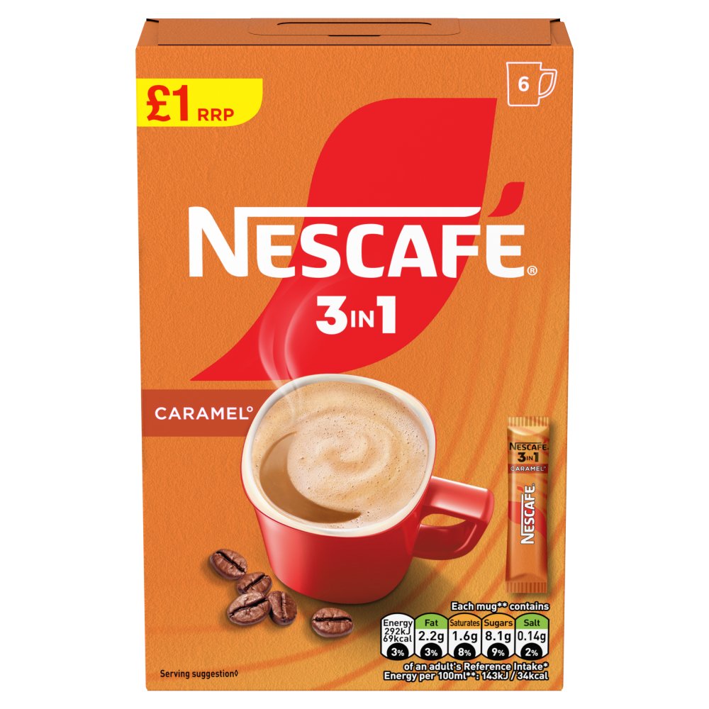 Nescafe 3in1 Caramel Instant Coffee, 6 sachets x 16g (Pack of 11)