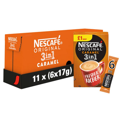 Nescafe 3in1 Caramel Instant Coffee, 6 sachets x 17g (Pack of 11)