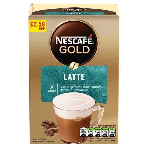 Nescafe Gold Latte Instant Coffee 8 x 15.5g Sachets (Pack of 6)