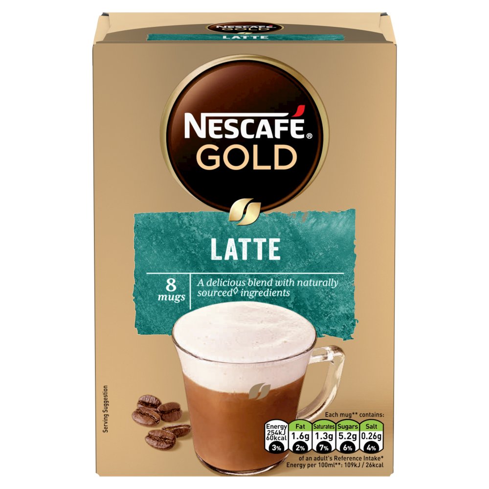 Nescafe Gold Latte Instant Coffee 8 x 15.5g Sachets (Pack of 6)