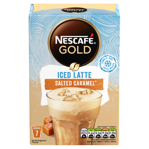 Nescafe Gold Salted Caramel Iced Latte Instant Coffee 7 x 14.5g Sachets (Pack of 6)