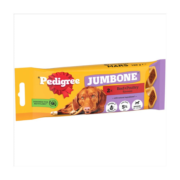 Pedigree Jumbone Adult Medium Dog Treat Beef & Poultry 2 Chews 180g (Pack of 12)
