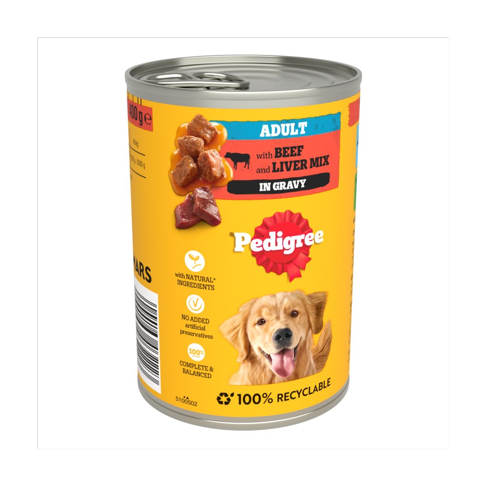 Pedigree Adult Wet Dog Food Tin Beef in Gravy 400g (Pack of 12)