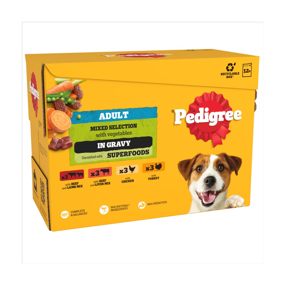 Pedigree Adult Wet Dog Food Pouches Mixed in Gravy 12 x 100g (Pack of 1)