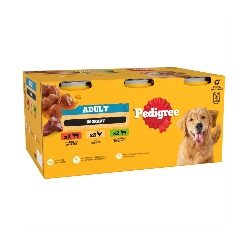 Pedigree Adult Wet Dog Food Tins Mixed in Gravy 6 x 400g (Pack of 1)