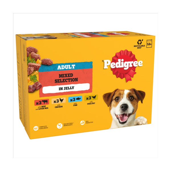 Pedigree Adult Wet Dog Food Pouches Mixed in Jelly 12 x 100g (Pack of 1)