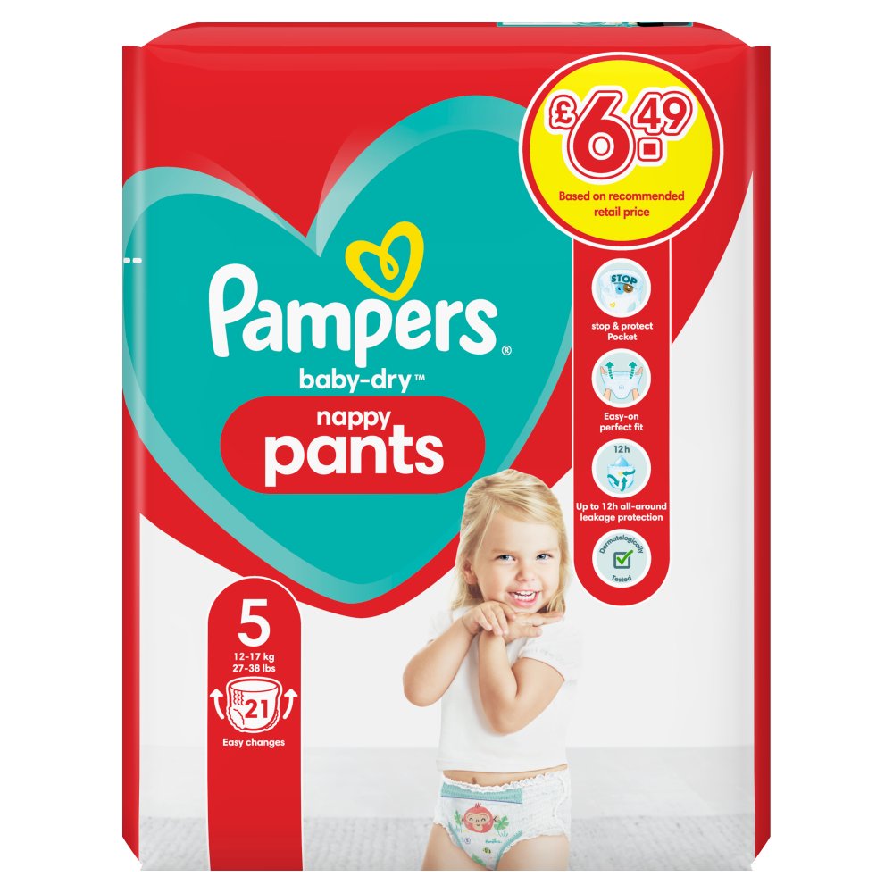 Pampers Baby-Dry Pants Size 5, 21 Nappies, 11kg-17kg, Carry Pack (Pack of 4)