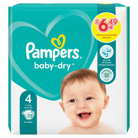 Pampers Baby-Dry Size 4, 25 Nappies 375g (Pack of 4)