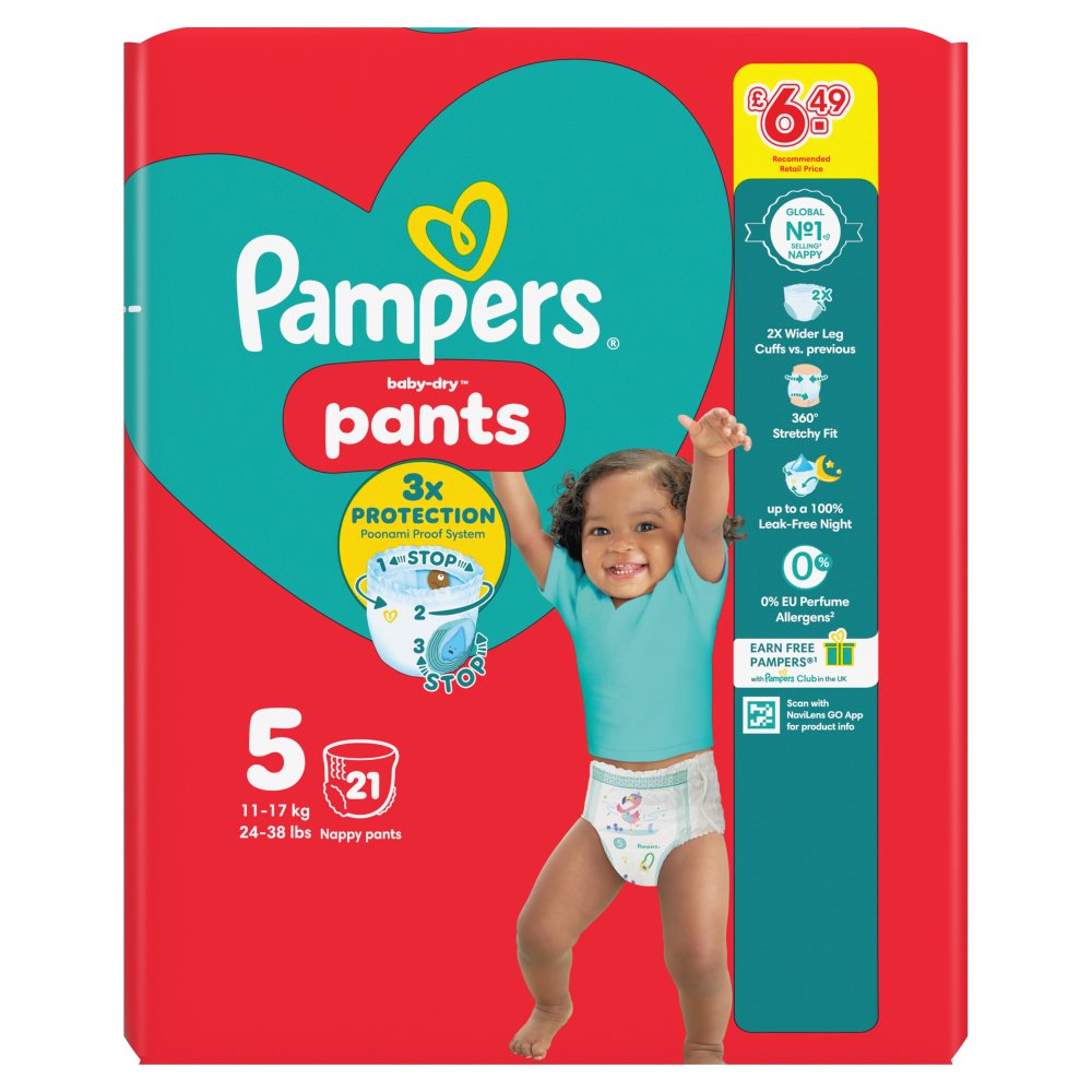 Pampers Baby-Dry Pants Size 5, 21 Nappies, 11kg-17kg, Carry Pack (Pack of 4)
