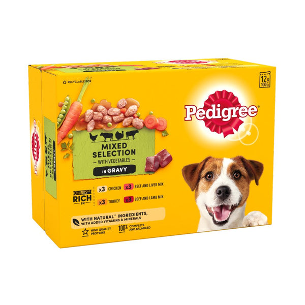 Pedigree Adult Wet Dog Food Pouches Mixed in Gravy 12 x 100g (Pack of 1)