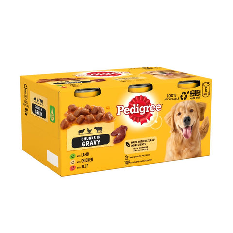 Pedigree Adult Wet Dog Food Tins Mixed in Gravy 6 x 400g (Pack of 1)