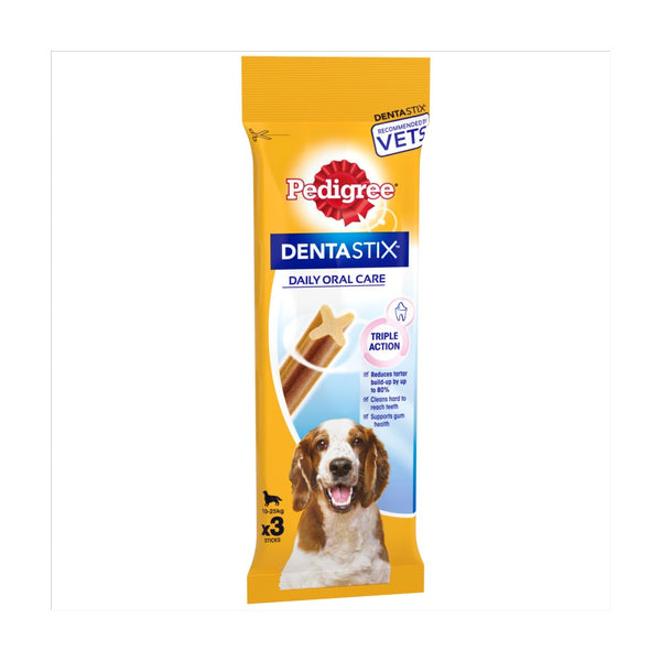 Pedigree Dentastix Daily Adult Medium Dog Treats 3 x Dental Sticks 77g (Pack of 18)