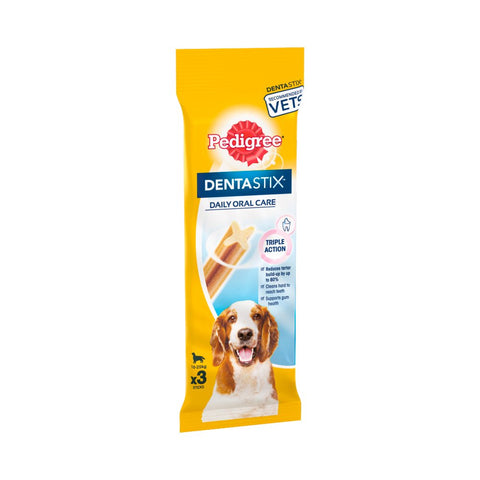 Pedigree Dentastix Daily Adult Medium Dog Treats 3 x Dental Sticks 77g (Pack of 18)