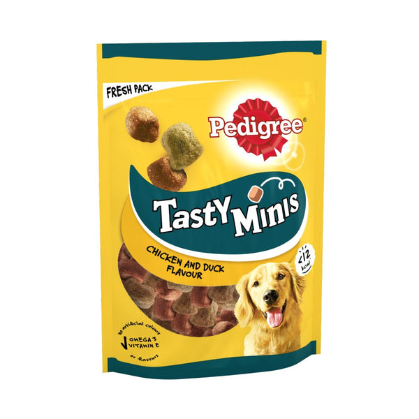 Pedigree Tasty Minis Adult Dog Treats Chicken & Duck Chewy Cubes 130g (Pack f 8)