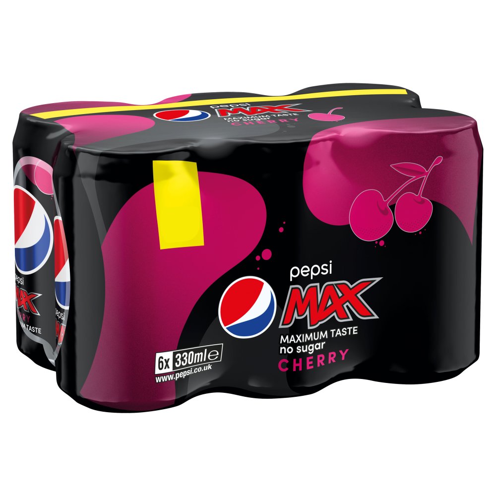 Pepsi Max Cherry No Sugar Cola Can 330ml (Pack of 24)