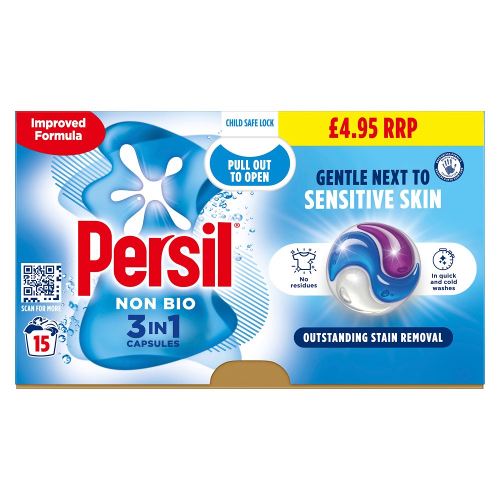 Persil 3 in 1 Washing Capsules Non Bio 15 Washes (Pack of 4)