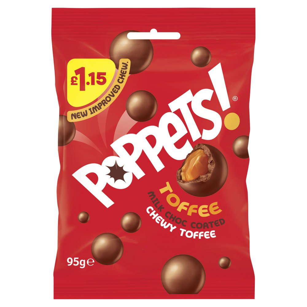 Poppets Milk Choc Coated Chewy Toffee 95g (Pack of 10)
