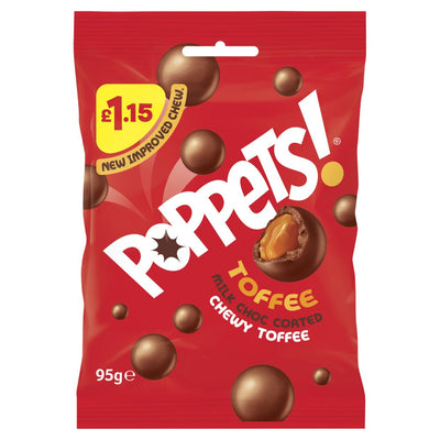 Poppets Milk Choc Coated Chewy Toffee 95g (Pack of 10)