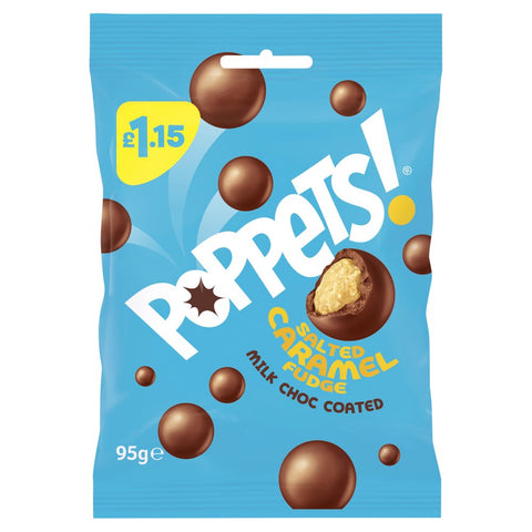 Poppets Salted Caramel Fudge Milk Choc Coated 95g (Pack of 10)