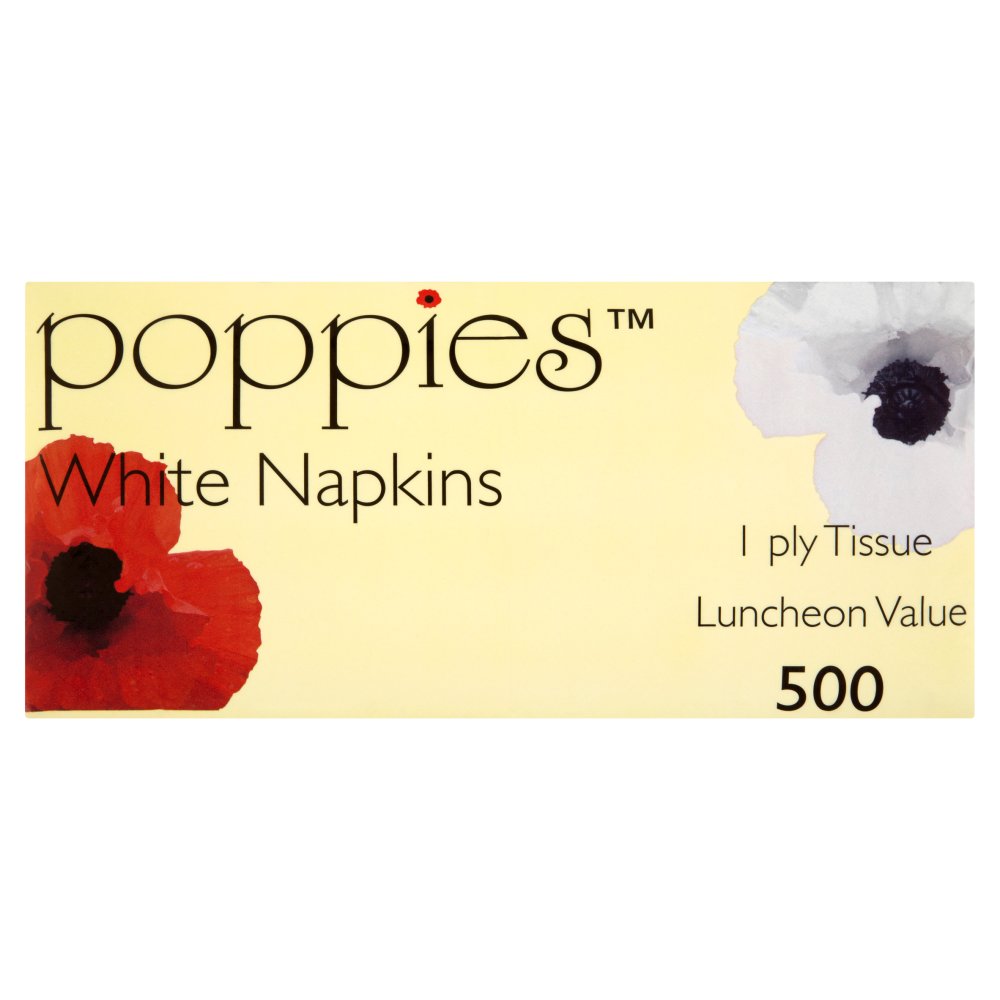 Poppies Luncheon Value White Napkins 1 Ply Tissue x 500 Sheets (Pack of 1)
