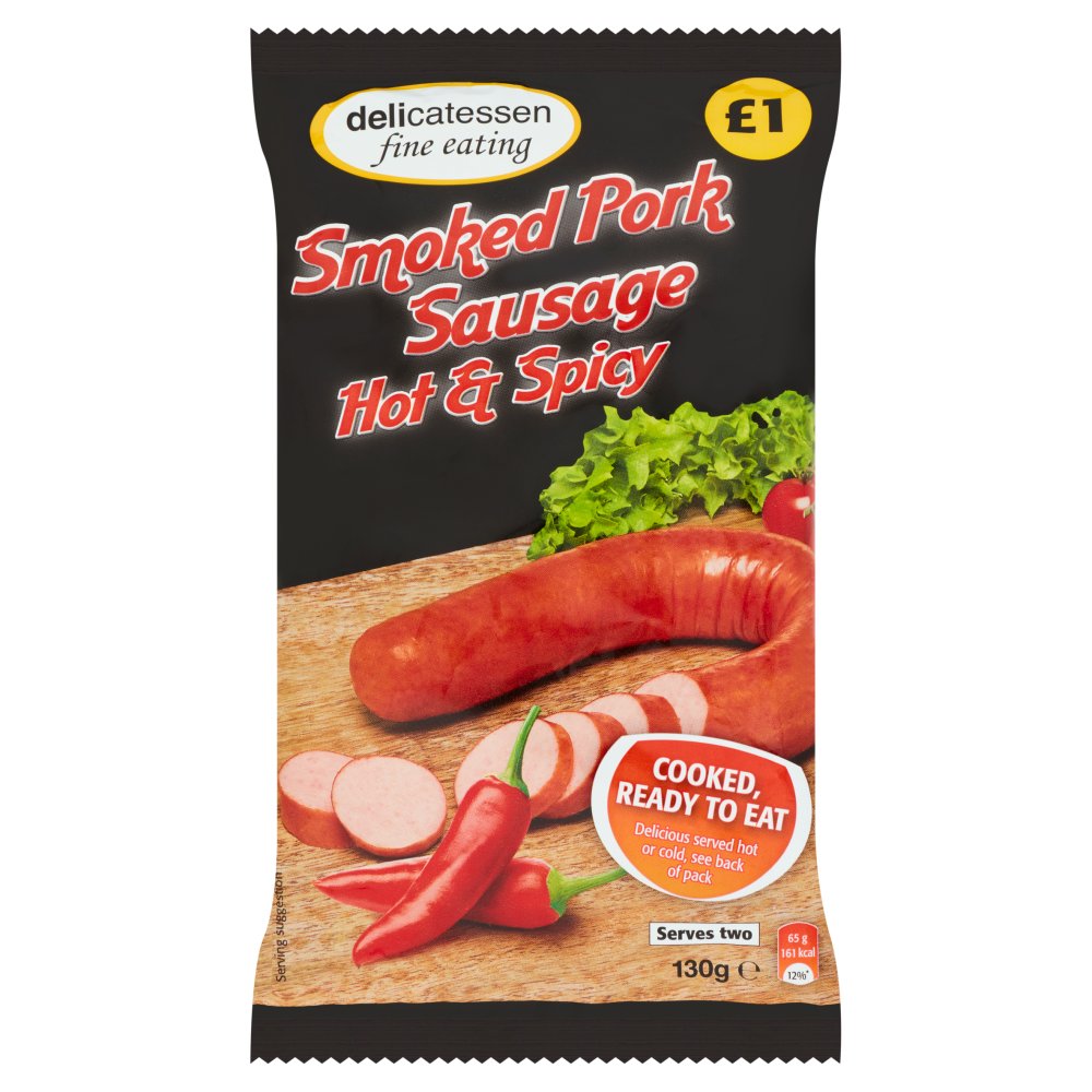 Delicatessen Fine Eating Smoked Pork Sausage Hot & Spicy 130g (Pack of 1)