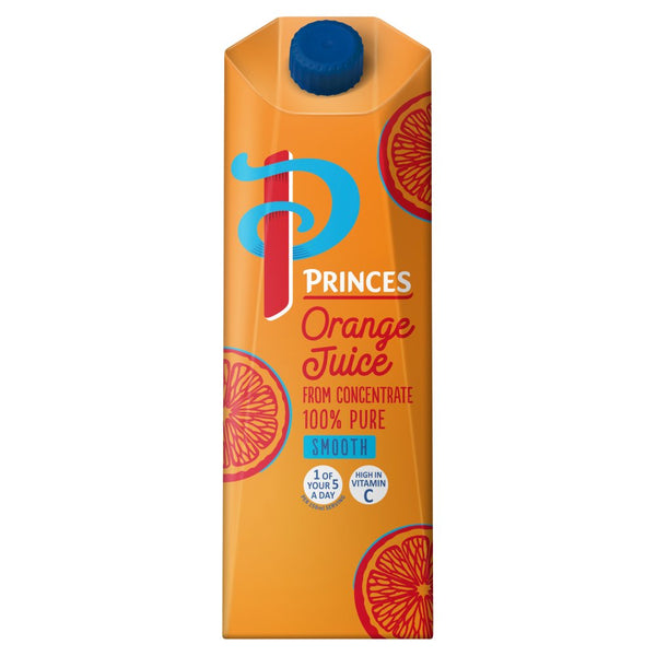 Princes Smooth Orange Juice from Concentrate 1 Litre (Pack of 8)