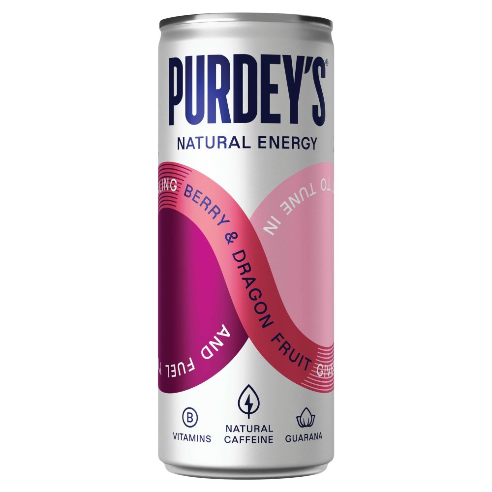 Purdey's Natural Energy Berry & Dragon Fruit Cans (Pack of 12)