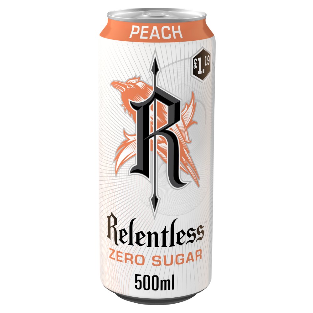 Relentless Zero Sugar Peach Energy Drink 500ml (Pack of 12)