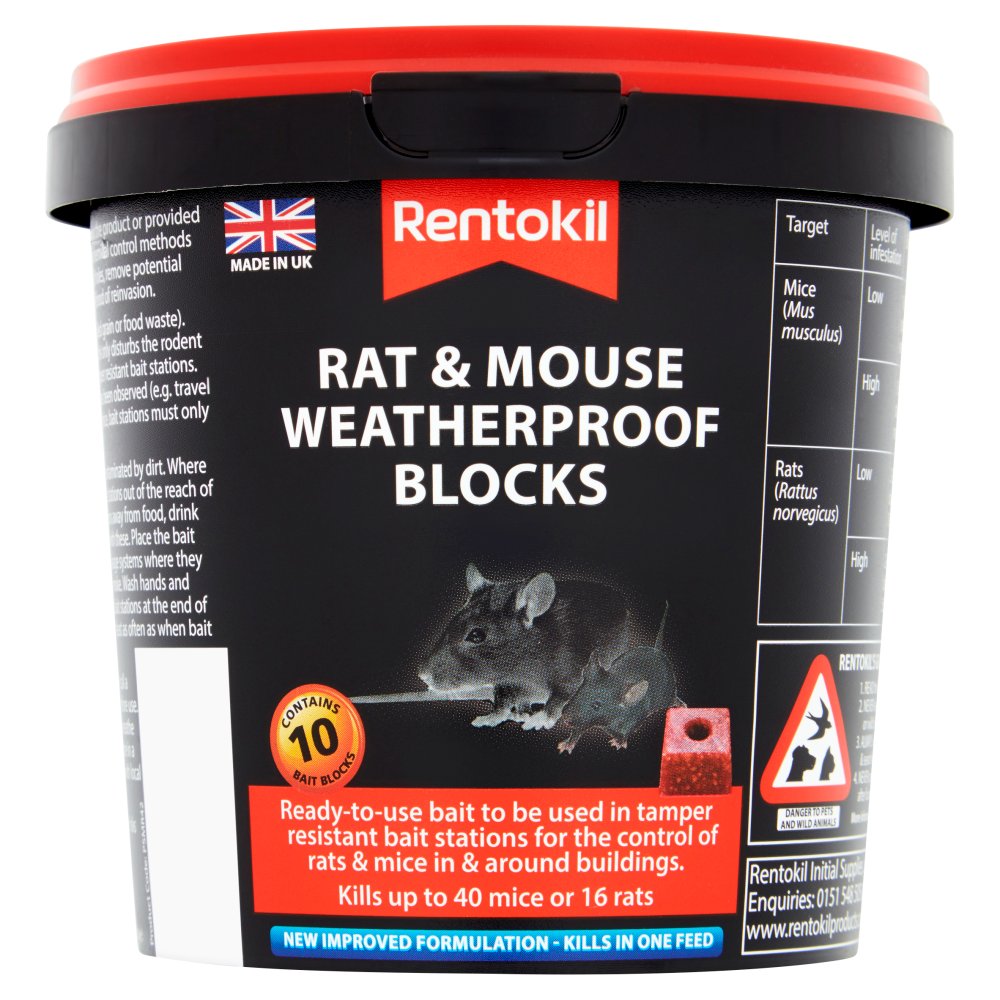 Rentokil Rat & Mouse Weatherproof Blocks Tub of 10 (200g) (Pack of 1)