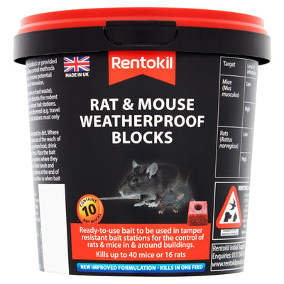 Rentokil Rat & Mouse Weatherproof Blocks Tub of 10 (200g) (Pack of 1)