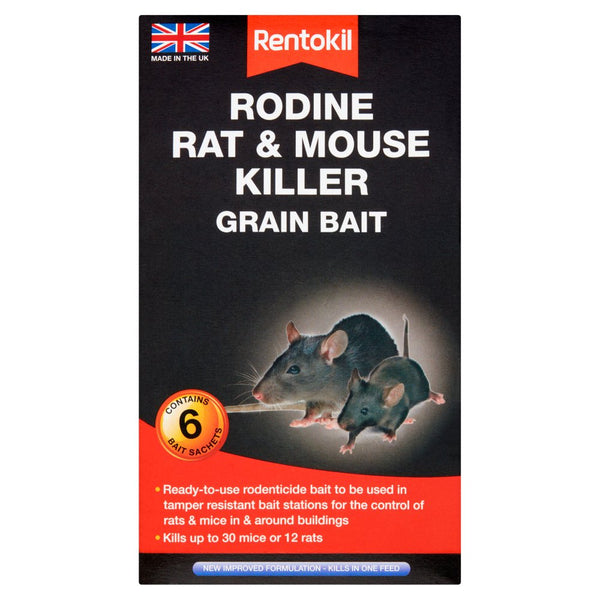 Rentokil Rodine Rat & Mouse Killer Grain Bait 6 sachet 60g (Pack of 1)