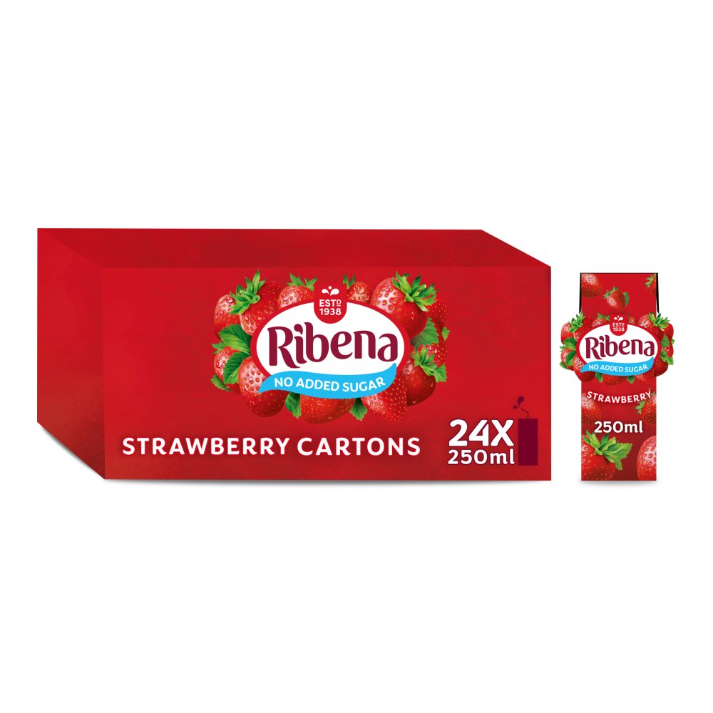 Ribena No Added Sugar Strawberry Juice Drink Carton 250ml (Pack of 24)