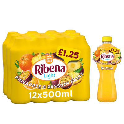 Ribena Pineapple & Passion Fruit Juice Drink No Added Sugar 500ml (Pack of 12)