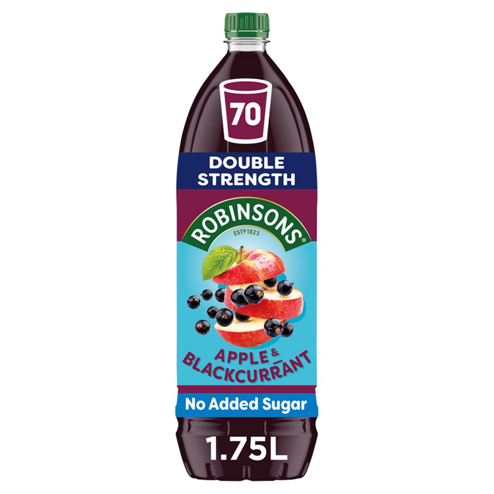 Robinsons Double Strength Apple & Blackcurrant No Added Sugar Fruit Squash 1.75L (Pack of 1)