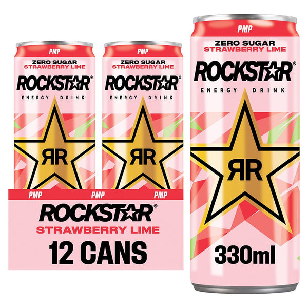 Rockstar Refresh Energy Drink Strawberry & Lime Can 330ml (Pack of 12)