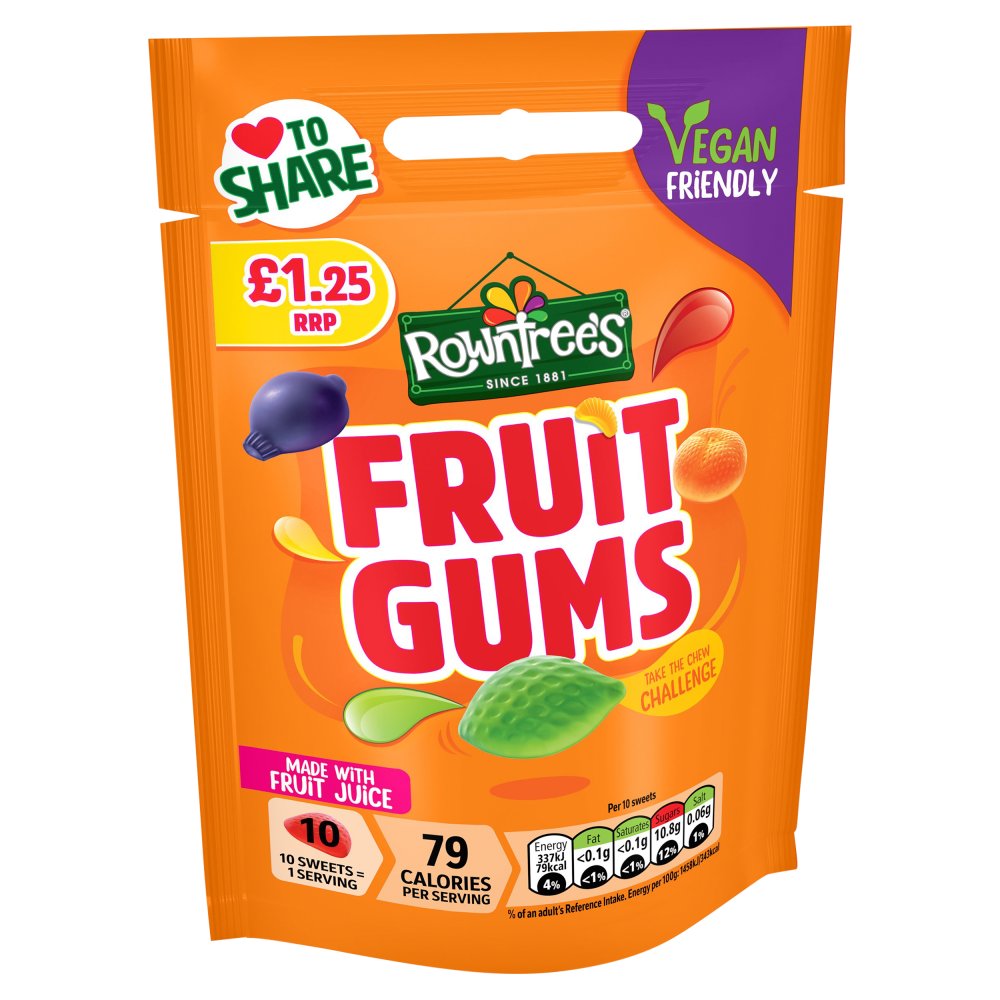 Rowntree's Fruit Gums Vegan Friendly Sweets Sharing Bag 120g (Pack of 10)
