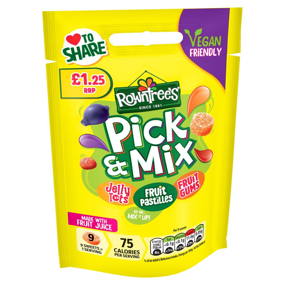 Rowntree's Pick & Mix Vegan Friendly Sweets Sharing Bag 120g (Pack of 10)