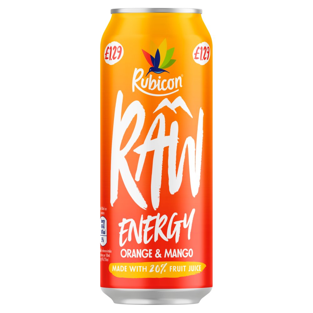 Rubicon Raw Energy Orange & Mango 500ml (Pack of 12)