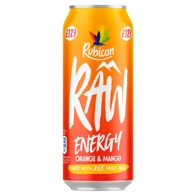 Rubicon Raw Energy Orange & Mango 500ml (Pack of 12)