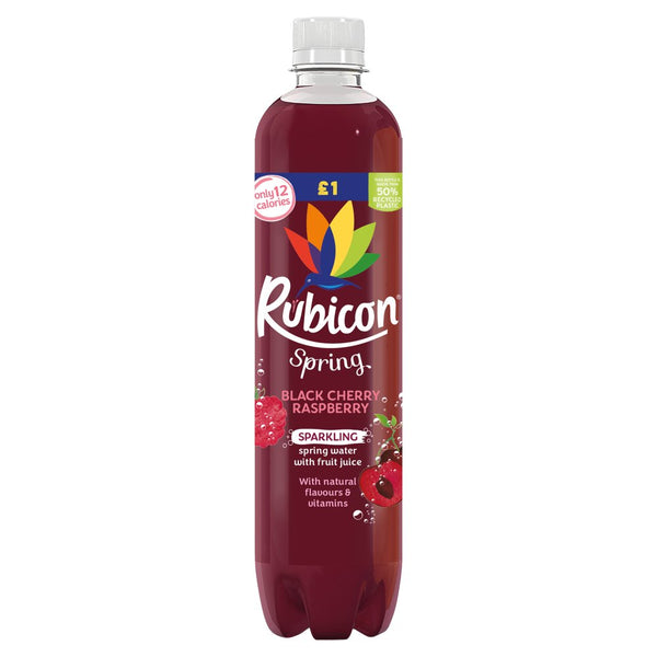 Rubicon Spring Black Cherry Raspberry Sparkling Spring Water with Fruit Juice 500ml (Pack of 12)