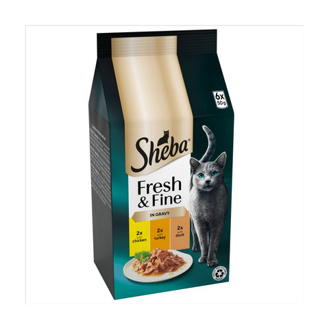 Sheba Fresh & Fine Wet Cat Food Pouches Chicken & Turkey in Gravy 6 x 50g (Pack of 1)
